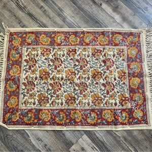 Floral Boho Area Rug - Cream, Red & Mustard
